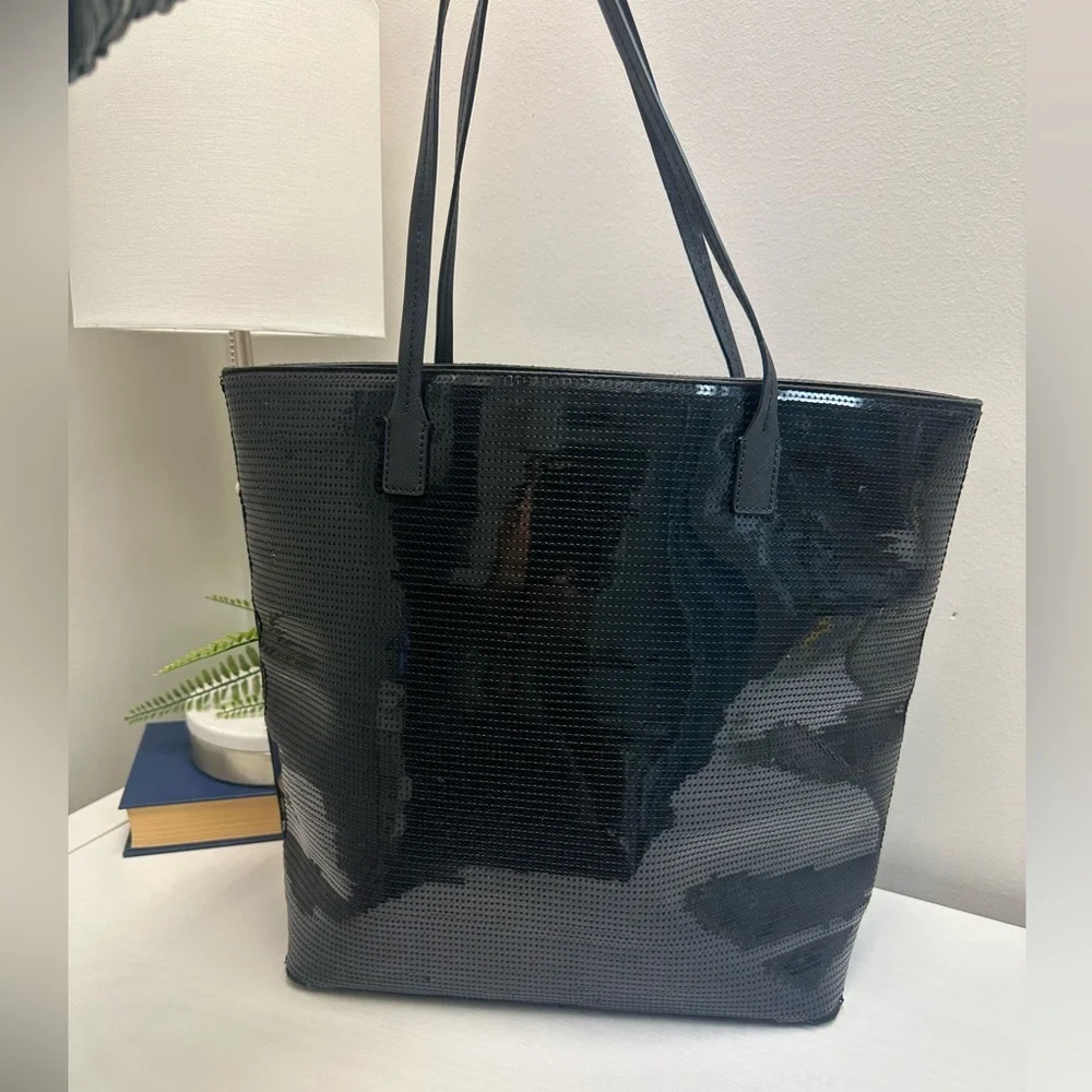 Kate Spade New York Black Sequin Salinas Bow Shopper Tote Handbag